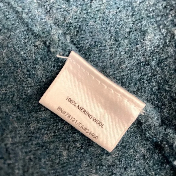 Eileen Fisher Merino Wool Teal Draped Open Front Long Sleeves Sweater Cardigan S - Picture 15 of 16